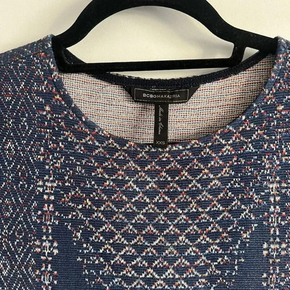 BCBGMAXAZRIA XXSmall‎ “Beth” Boho Knit Jaquard Bodycon Dress in Blue Multi - Picture 3 of 7